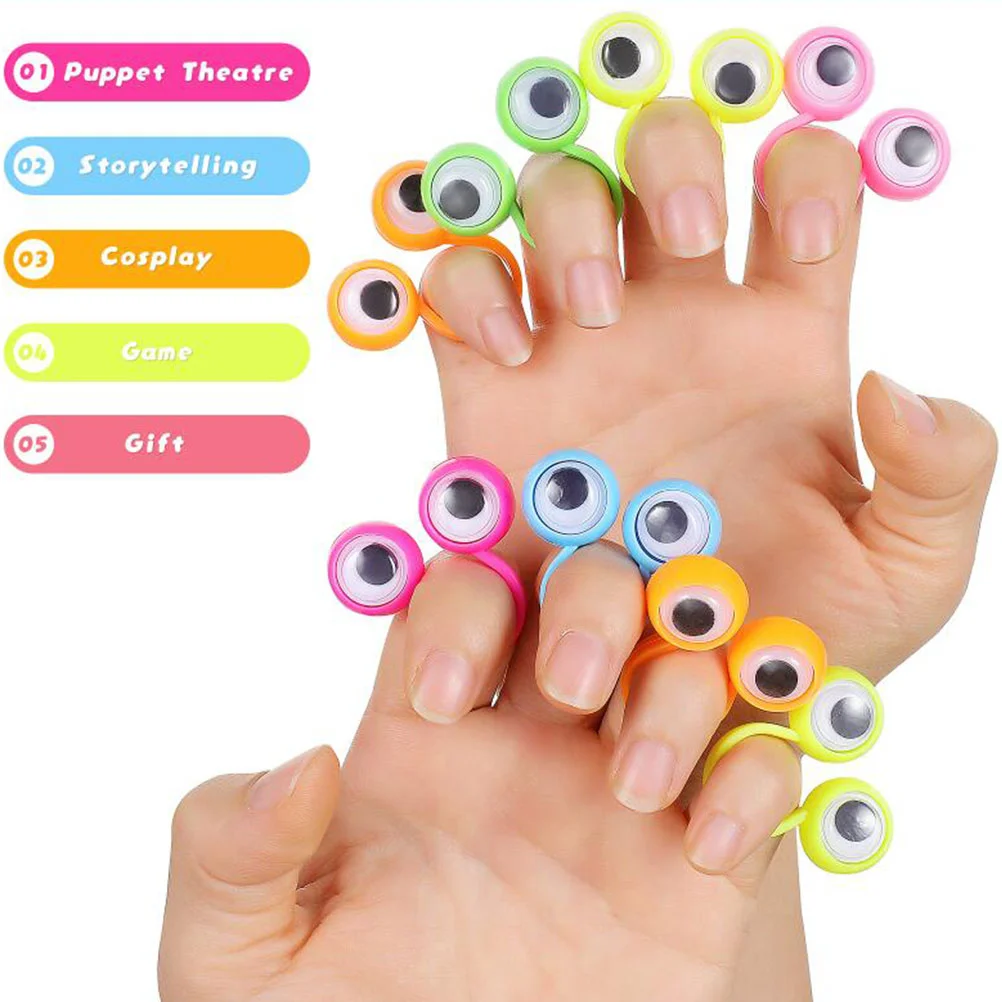 24 Pcs Big Eyes Ring Plastic Eyeball Finger Puppet Toy Kids Small Toys for Prizes