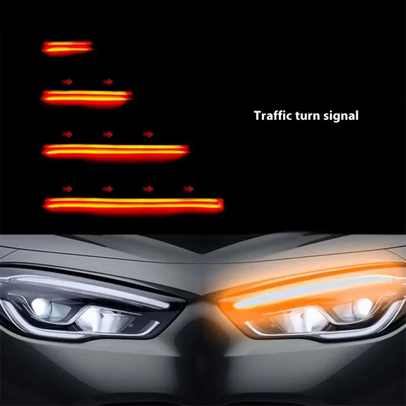 

New 2Pcs 30cm Universal Car DRL Flexible LED Strip Waterproof Headlight Turn Signal Yellow Brake Flow Lights