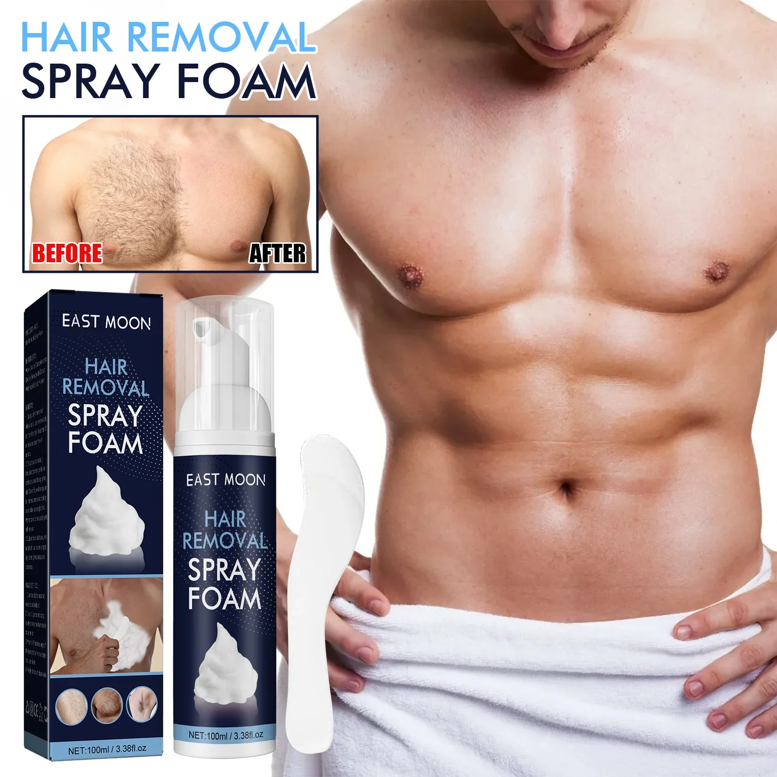 

East Moon Men's Hair Removal Foam Leg Armpit Chest Hairs Gentle Not Hurt Skin Clean Fast Hair Removal Spray Hair Removal Cream