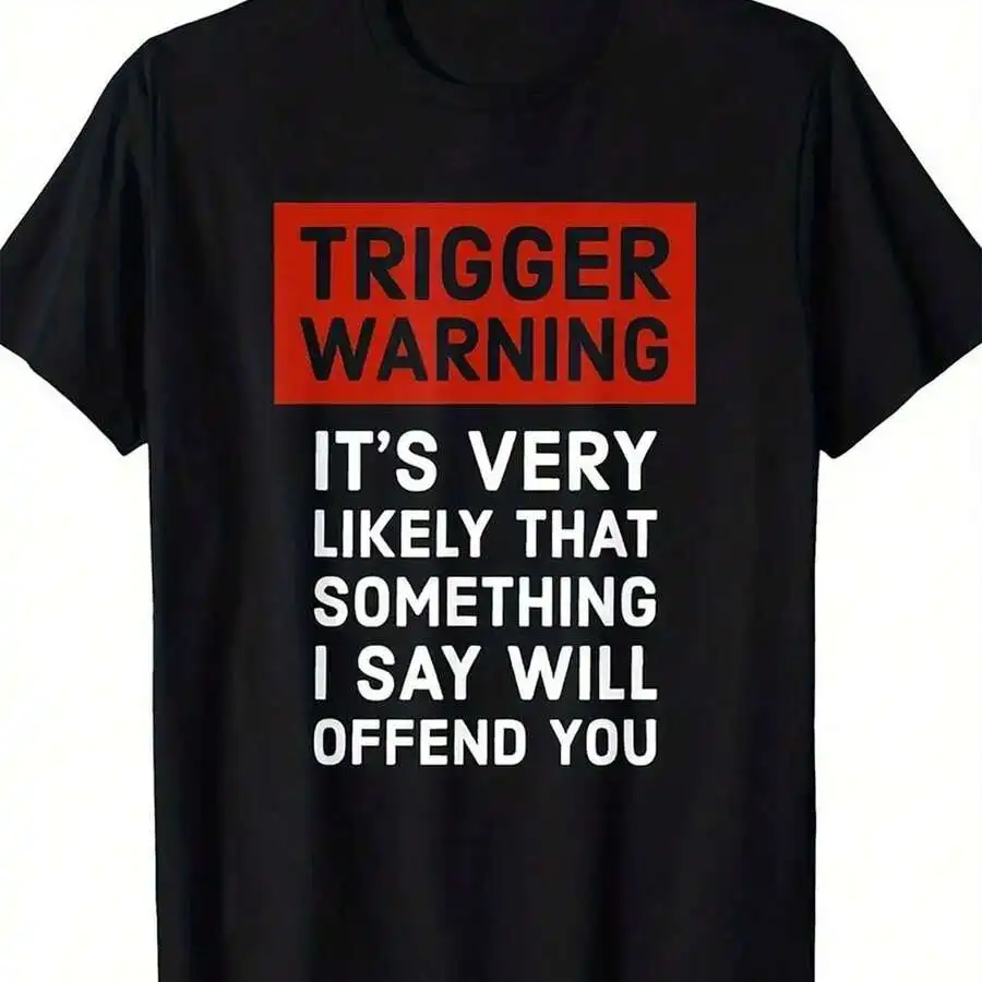 Men's Funny 'TRIGGER WARNING' Full-Body Print T-Shirt - Humorous Sarcastic Novelty Tee For Parties, Casual Attire & Year-Round C
