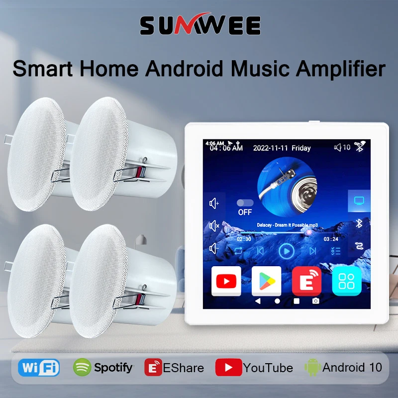 

Многоязычный умный дом Android 10 система WiFi Аудио в стене усилитель музыкальный плеер звуковая панель 4-дюймовый сенсорный экран тип 86 86