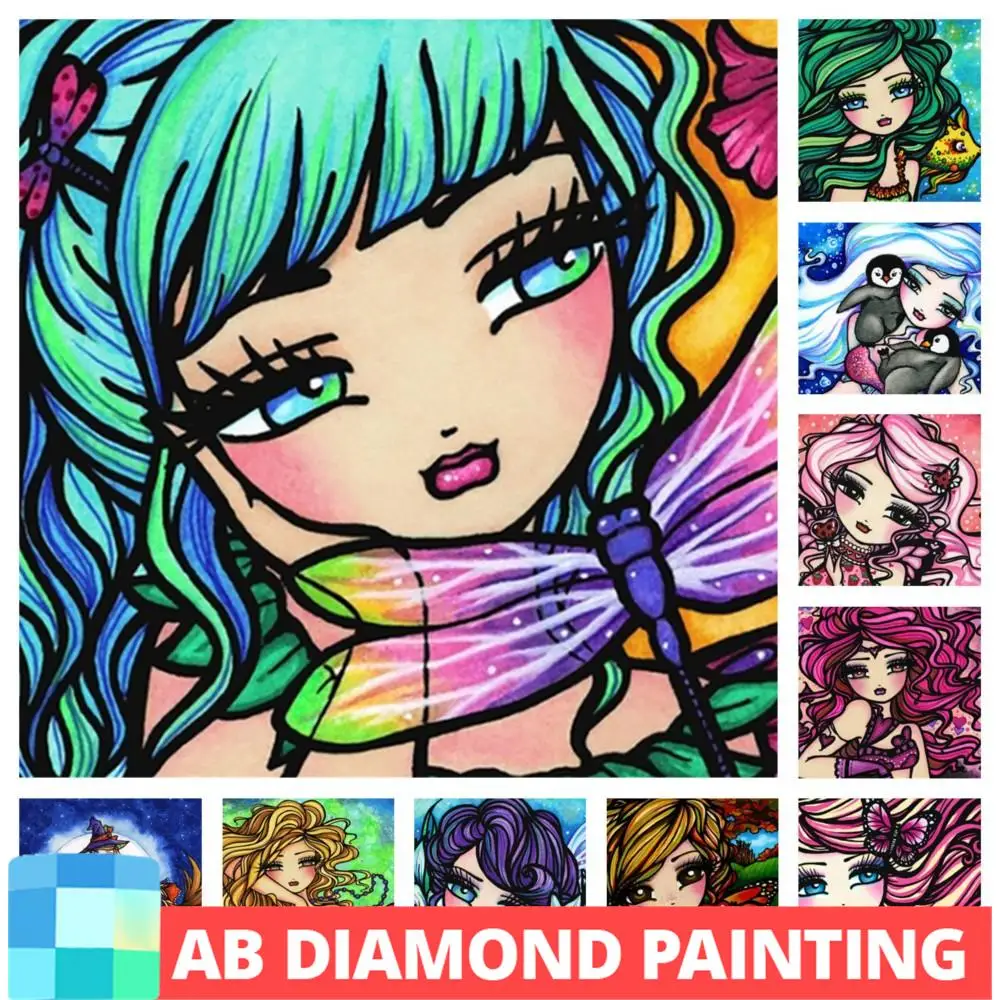 AB-pintura de diamantes de chica de dibujos animados, bordado de arte hecho a mano, decoración moderna del hogar, cuadrado, redondo, completo