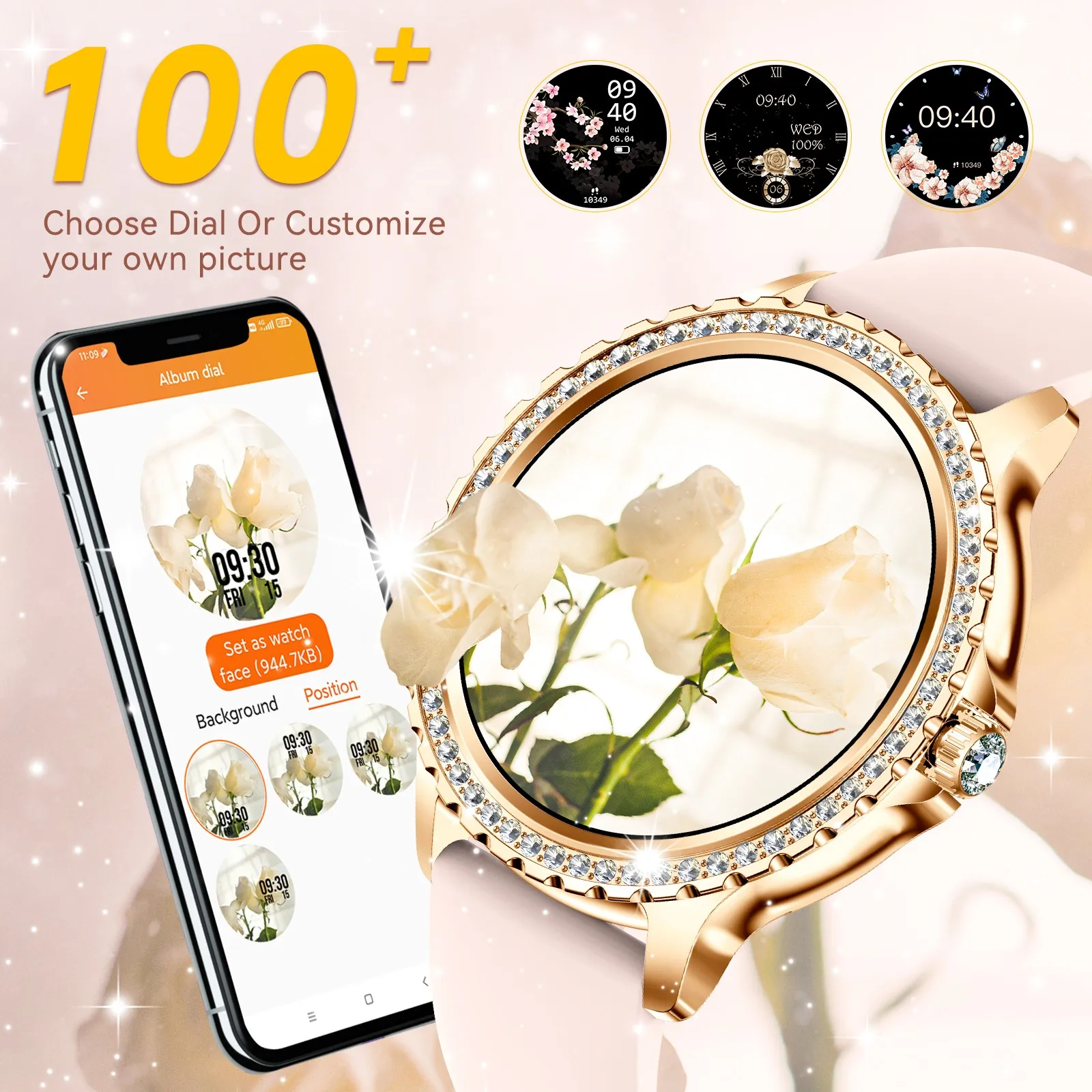 ساعات EIGIIS الذكية للنساء مع شاشة عالية الدقة مقاس 1.32 بوصة لتتبع اللياقة البدنية مع مراقب معدل ضربات القلب والنوم وساعة ذكية خارجية مقاومة للماء