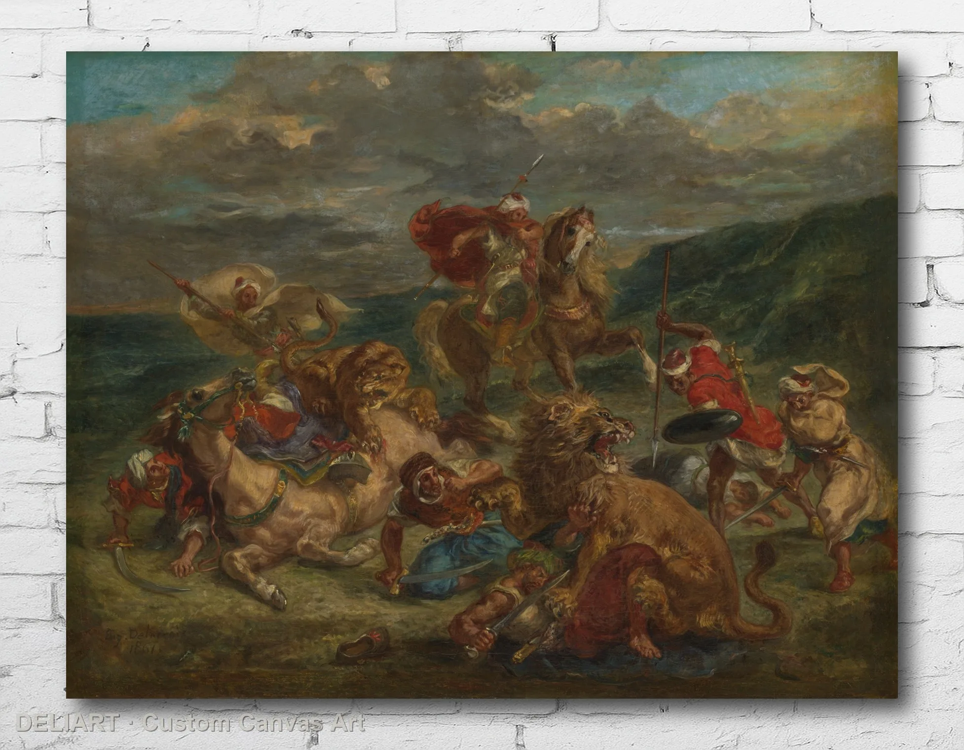 

Lion Hunt by Eugène Delacroix - Vintage Travel Art Canvas Wall Art Poster Print Vintage Home Decor Unframed