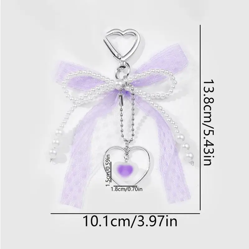 LLavero de cuentas estilo Sweet Ins Y2K elegante cinta de encaje de perlas de imitación llavero con lazo bolso de moda colgante llavero regalos