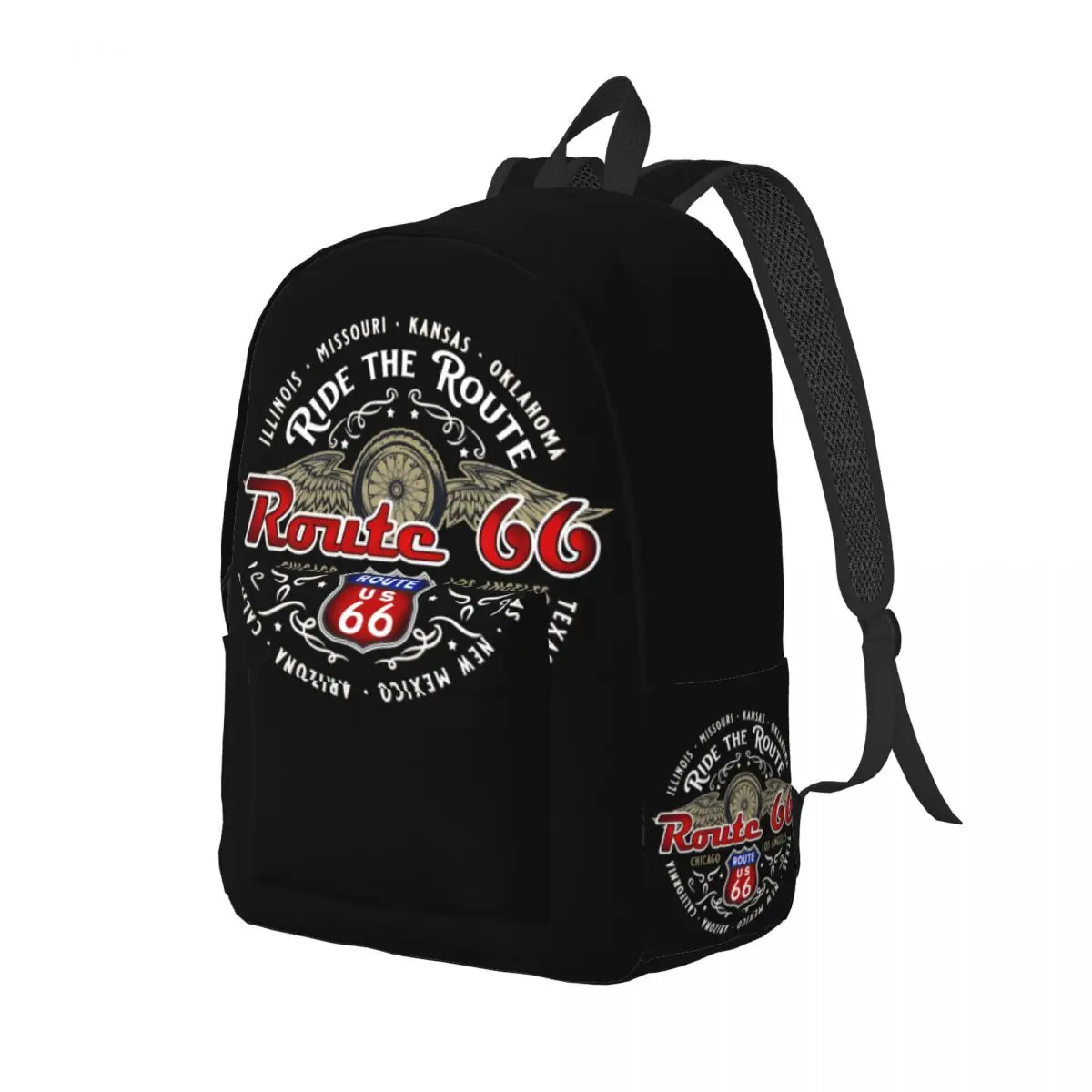 Ride The Route 66 Biker Motorcycle Cruise America's Highway Canvas Backpacks Basic Bookbag for College The Mother Road Bags