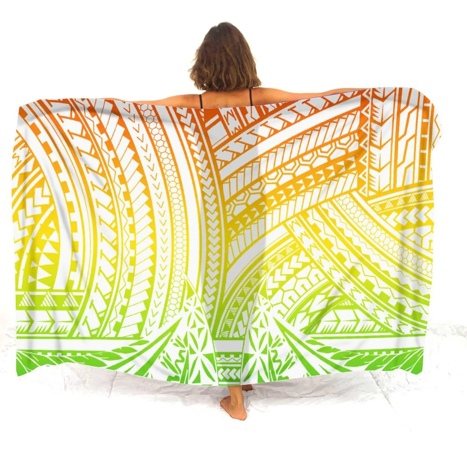 Gonna in tessuto per abbigliamento da piscina da spiaggia, abbigliamento da spiaggia polinesiano del sarong dell'isola 2025 Grembiule personalizzato floreale da donna elegante con scialle pareo