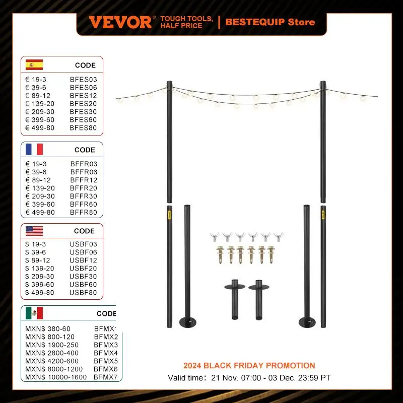 VEVOR String Light Poles Outdoor Metal Pole 10.6/9.7FT 2/4PCS Steel for Patio Backyard Fairy Light Lamps Lighting & Ceiling Fan