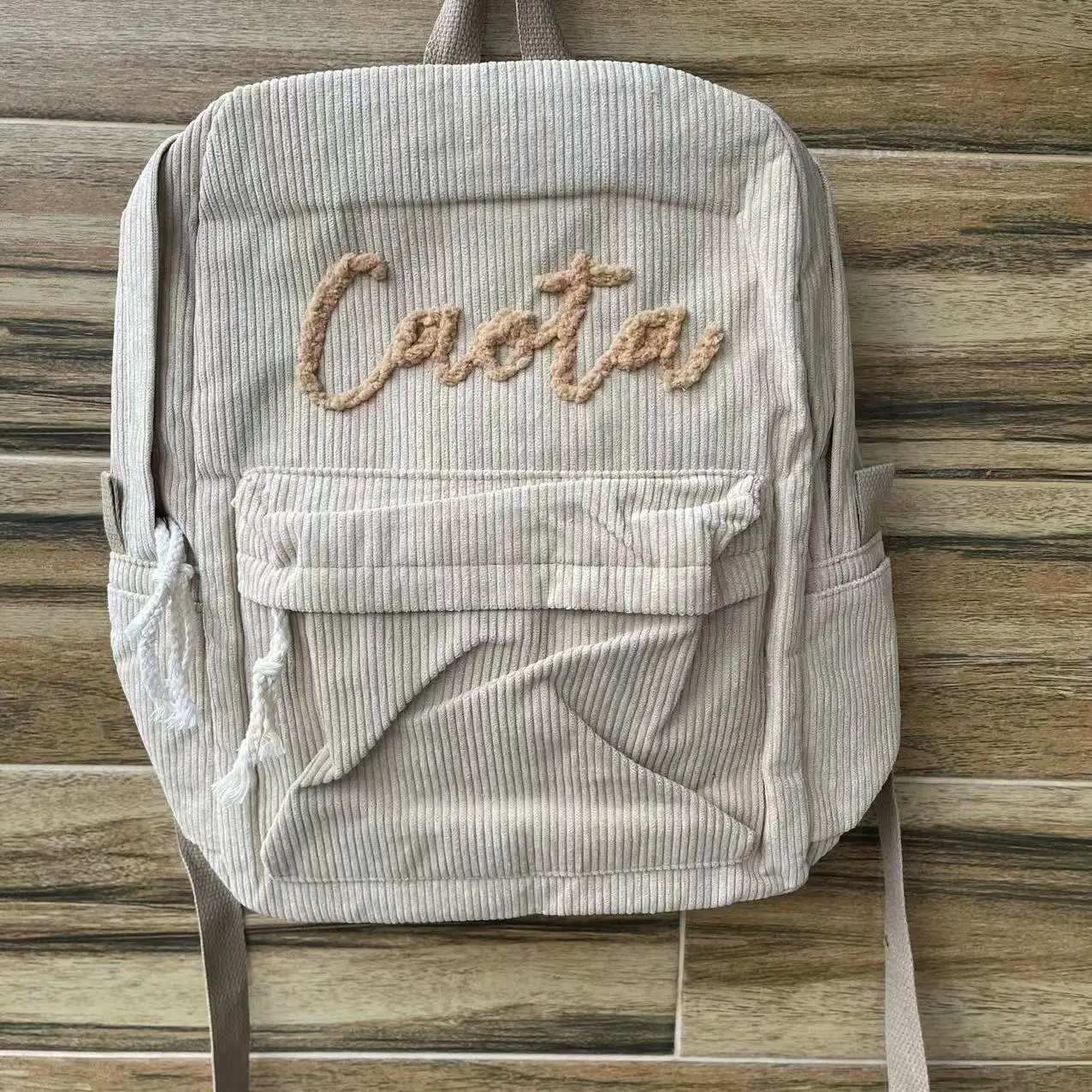 Personalized Hand-Embroidered Corduroy Backpack | Embroidered School Bag for Kids | Child's Toddler Backpack