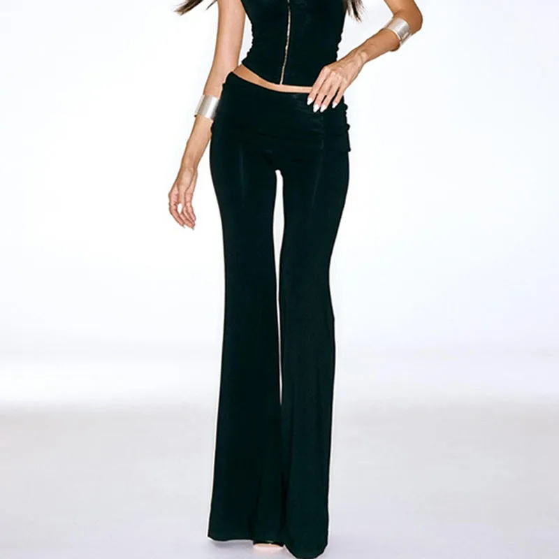 Autumn New Elastic Tight Fitting Slimming Solid Color High Waist micro Flared Pants for Women Commuting Daily Versatile Style