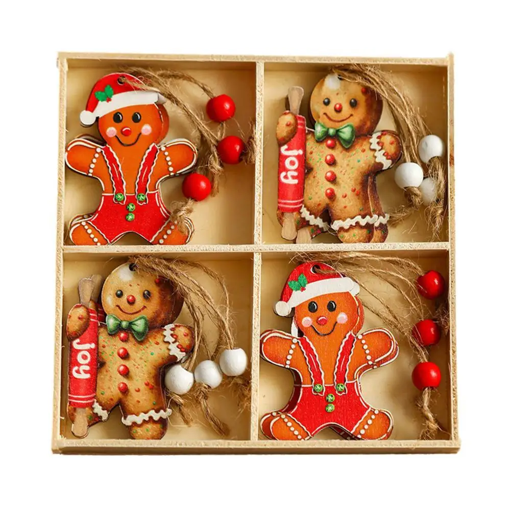 Christmas Wooden Pendants Gingerbread Man Gnomes Xmas Tree Hanging Oranment 2024 Noel Navidad Decorations For Home New Year Gift