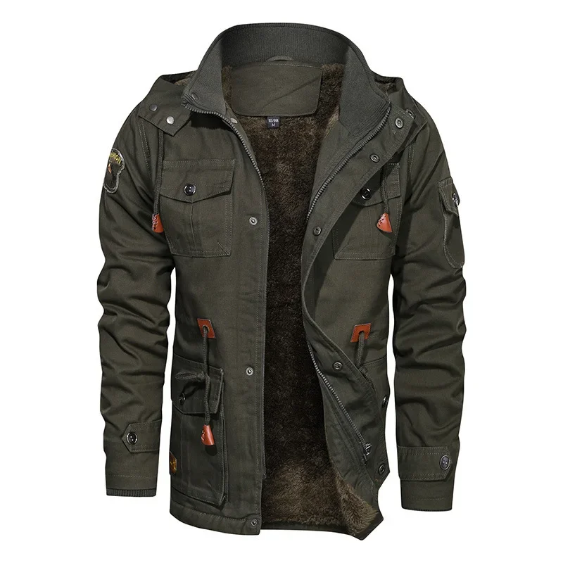 MaiDangDi-Chaqueta de algodón lavable para hombre, chaqueta gruesa de longitud media con capucha, desmontable, de terciopelo, para otoño e invierno, 2024