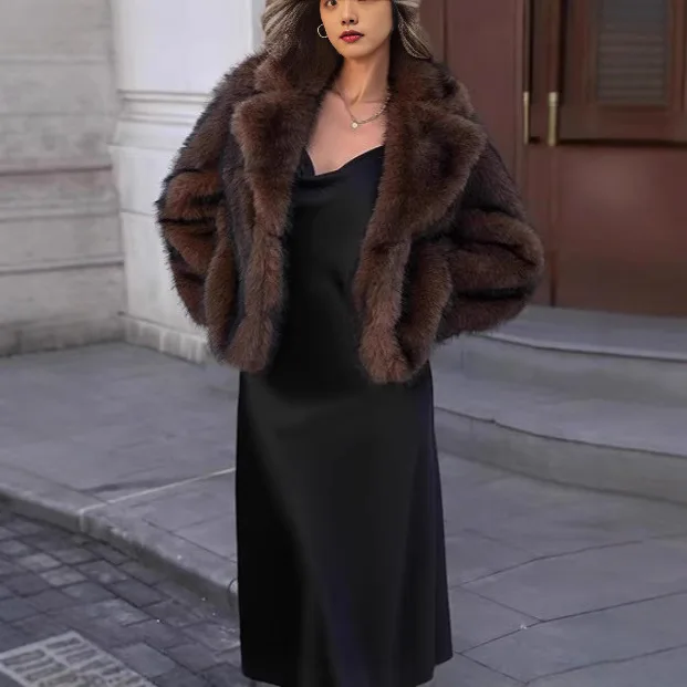 

2026 зима Ins, хит продаж, модная женская куртка из искусственного меха большого размера с градиентом, толстая теплая верхняя одежда, пушистая куртка из искусственного лисьего меха, пальто