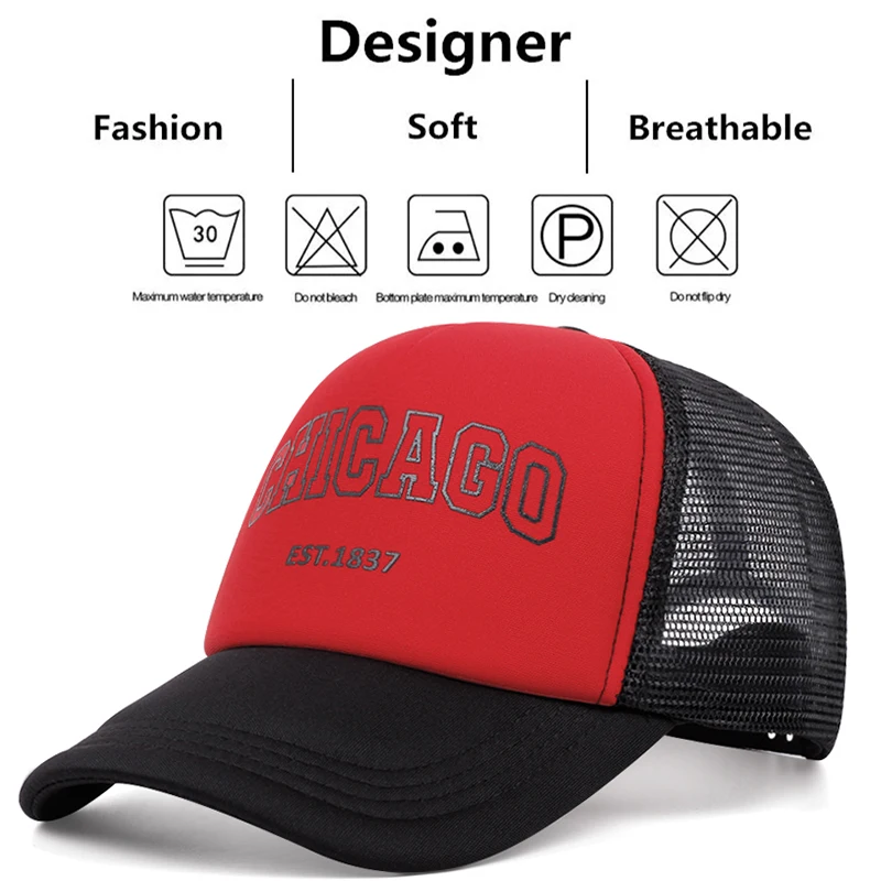 Men Mesh Baseball Cap Outdoor Sport Chicago Letter Snapback Hat For Women Unisex Breathable Caps Hip Hop Trucker Hats