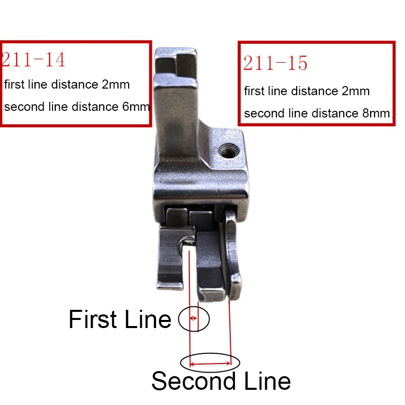 Podwójna linia 211-14 211-15 płaska stopka wysoka i niska krawędź biegu stopka dociskowa podwójna styczna stopka dociskowa wszystkich stalowych