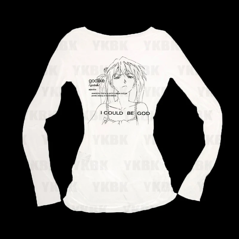 

Kawaii Girls Long-sleeve Print Anime Tees Y2k Style Fashion Tops Streetwear Women Harajuku Retro 90s Emo Casual Punk Baby Gothic