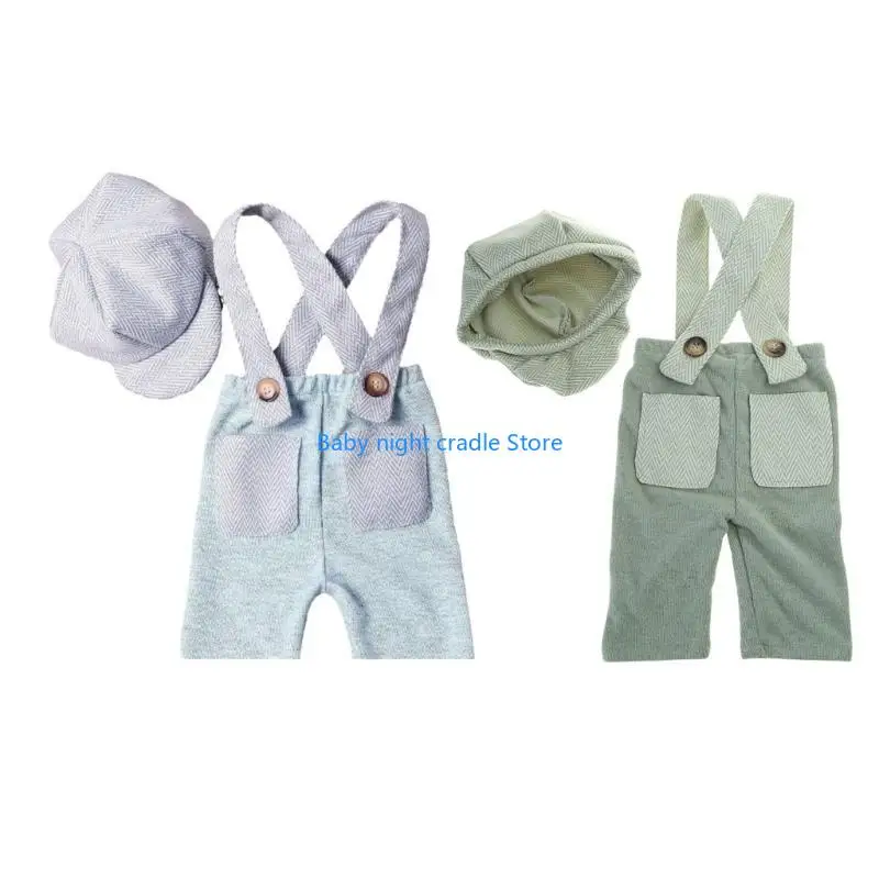 J2FF ملابس تنكرية للأطفال للتصوير الفوتوغرافي قبعة بحافة منحنية رومبير ملابس لحديثي الولادة ملابس للتصوير الفوتوغرافي للأطفال