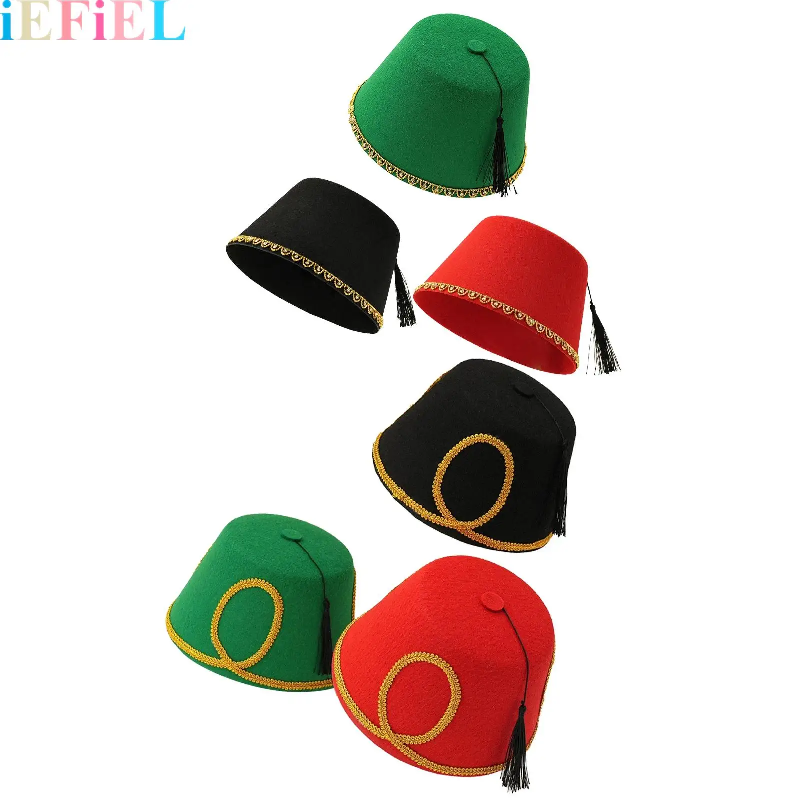 

Turkish Hat Headwear with Gold Trim Breathable Tassels Tarboosh Fez Hat Moroccan Hat for Halloween Cosplay Costume Accessories