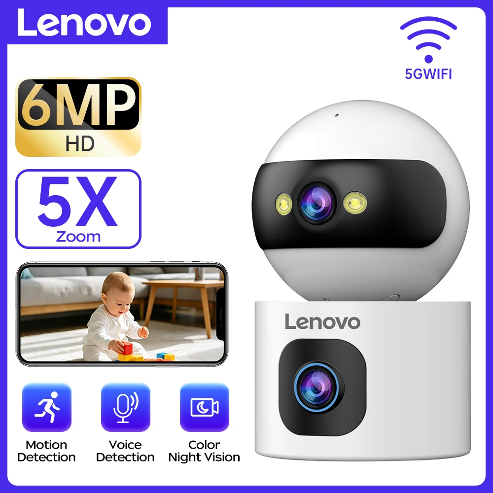 

Lenovo 6MP Wifi IP Camera Dual Lens HD Baby Monitor PTZ Motion Detect 2 Way Audio 5X Zoom Night Vision Room Surveillance Camera