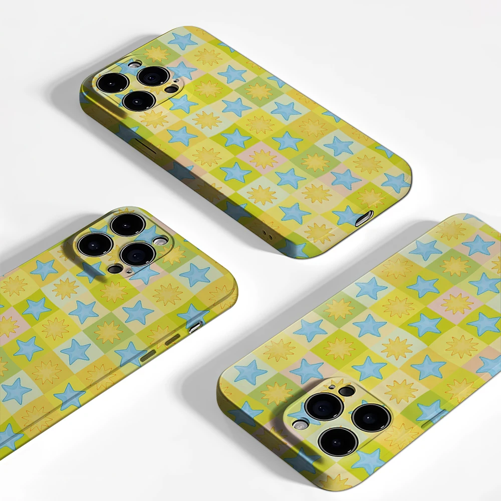 Blue Yellow Star Grid Phone Case For iPhone 17 16 15 14 13 12 11 Pro Max Air 16e 7 8 Plus XS Max X XR Hard PC Bumper Cover - view 4