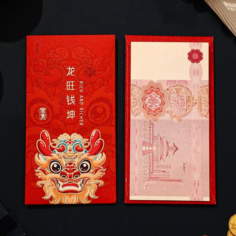 6Pcs Red Envelope 2024 Dragon Year Red Envelopes Cartoon Design Spring Festival Red Bag for Chinese New Year Festive Gifts