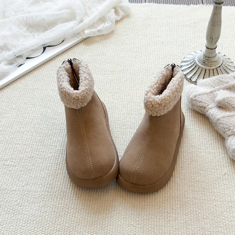 

Детские полусапожки, замшевые теплые кожаные ботинки на молнии сзади для девочек, корейский стиль, новинка зимы 202, детские ботильоны, нескользящие универсальные