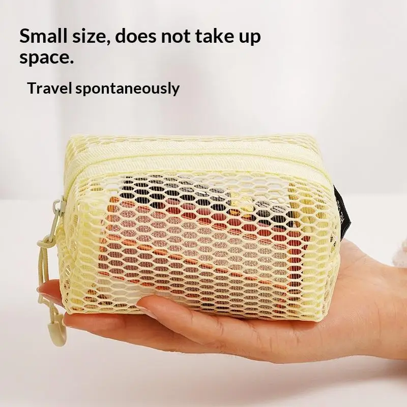 Portable Honeycomb Mesh Cosmetic Storage Bag With Zipper Breathable Design For Travel School Office Daily Use