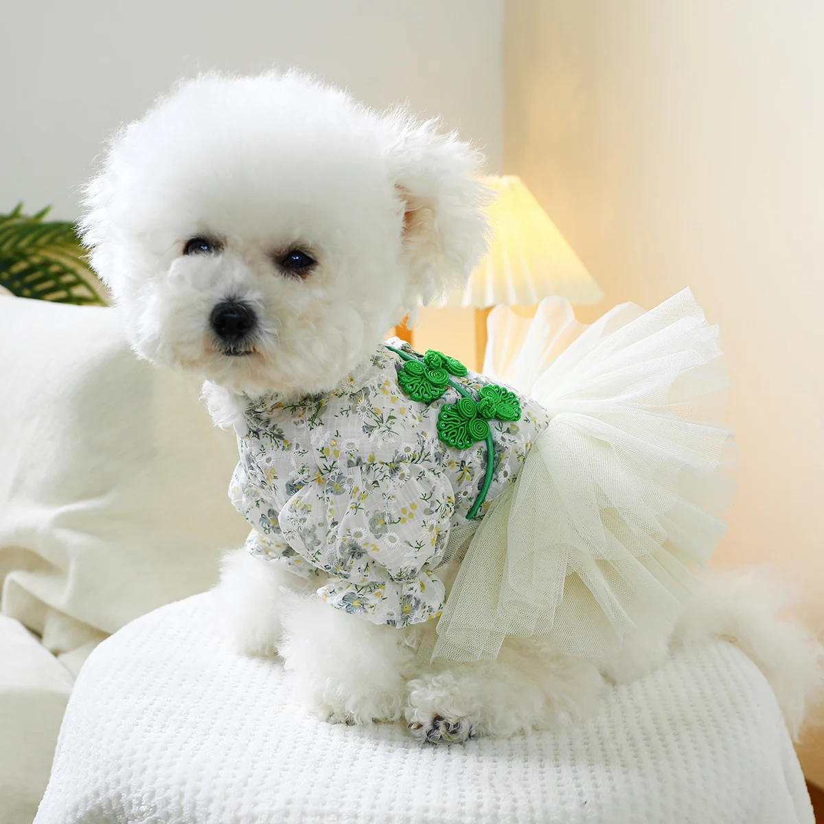 1PC Pet Clothing Cat Spring/Summer Fragmented Lotus Princess Skirt Traction Buckle Suitable for Small and Medium sized Dogs