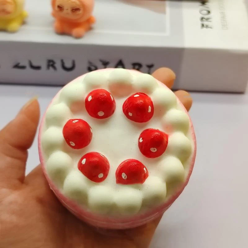 Strawberry Cake Slow Rising Decompression Toy Soft Squeeze Stress Relief Toy Non-Toxic for Adults Office Party Favors