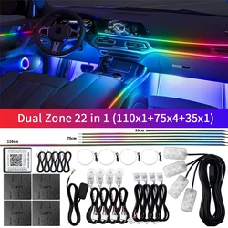 22 in 1 Symphony Car Ambient Light RGB 64 Color Universal LED Interior Hidden Acrylic Strip Light Decoration Atmosphere Lamp APP