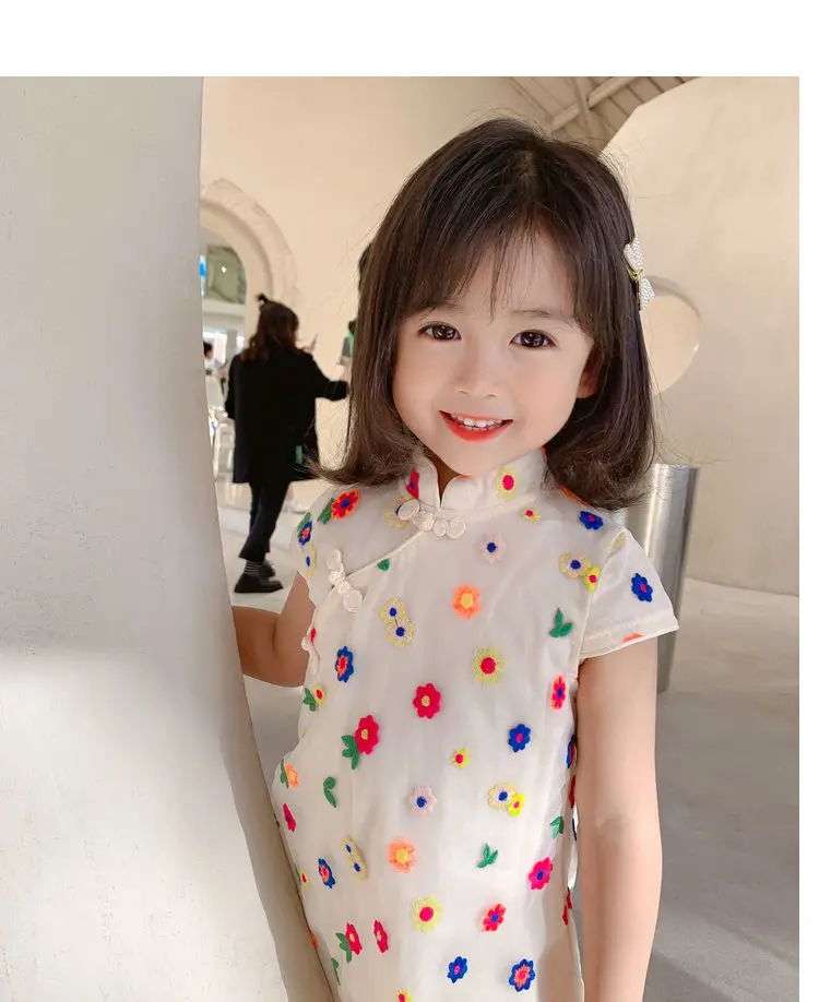 Children\'s Floral Dress Cheongsam Summer Girl\'s Clothing Chinese Style Hanfu Girl\'s Baby Dress Retro Tang Suit