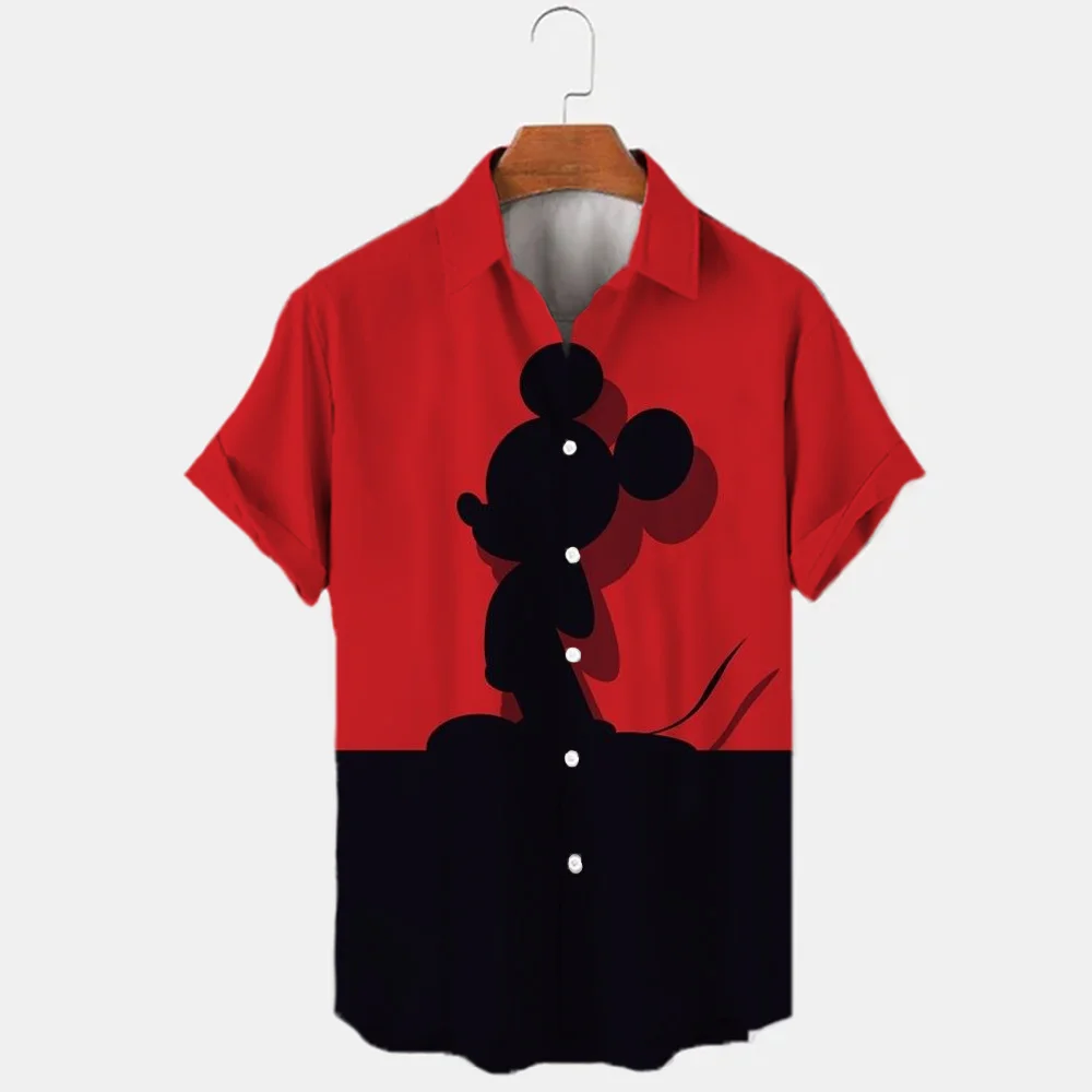 Disney Mickey Minnie Cartoon Characters 3D Printing Summer Men\'s Short Sleeve Shirt Hawaiian Beach Party Vacation Men\'s Shirt