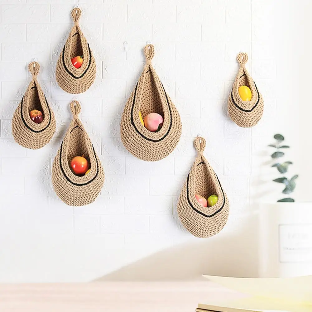 

Handmade Hanging Basket Jute Wall Kitchen Storage Basket Handmade Jute Waterdrop Wall Basket Rustic Boho Style for Fruits