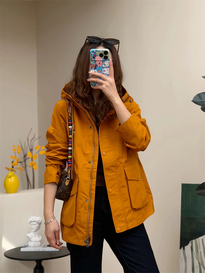

Women's Spring GTX Windproof Waterproof Breathable Hooded Three-Proof Jacket Waist-Cinching Slimming Outerwear Coat