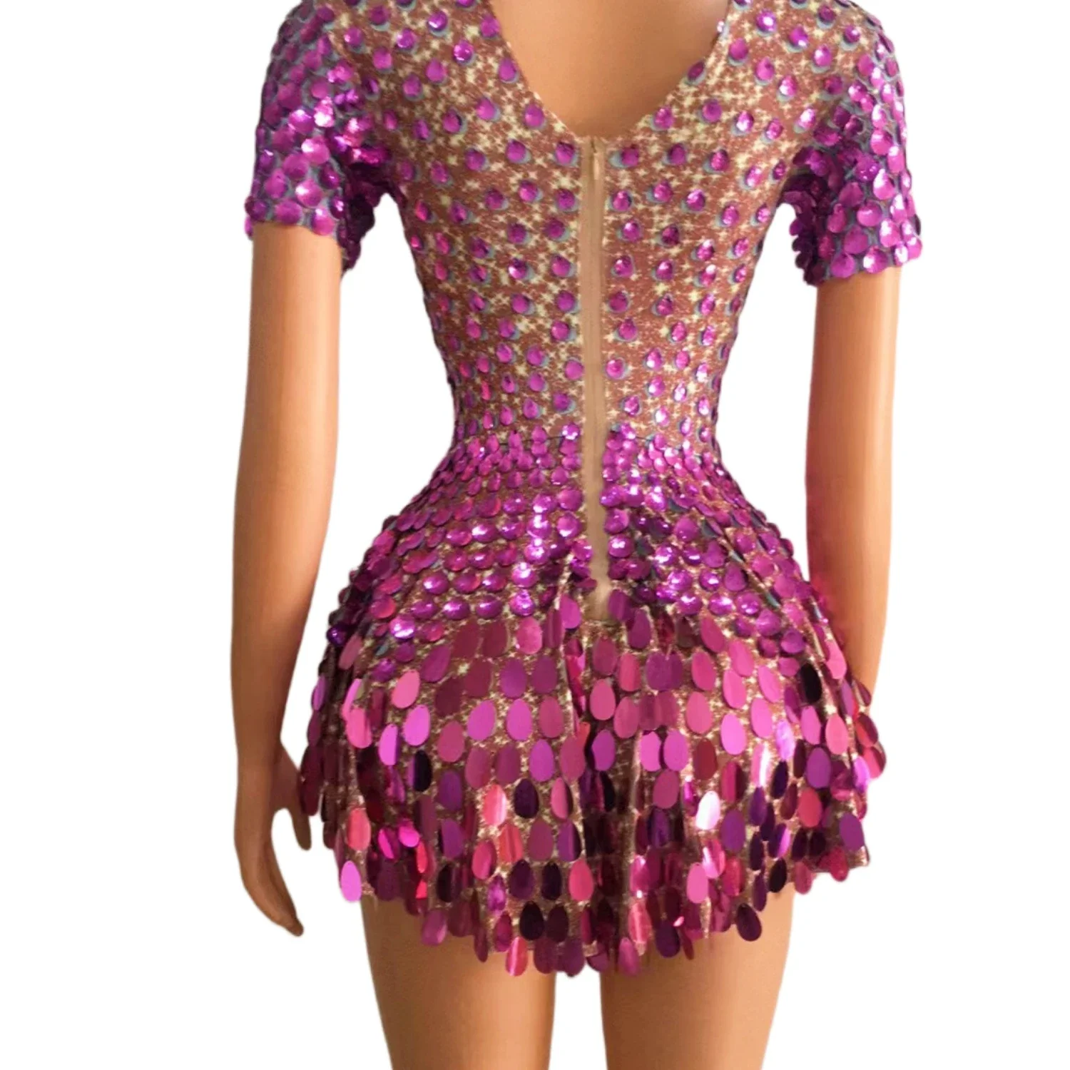 Sexy Nightclub Preformance Dance Costume Show Stage Wear Shining Sequins Short Dress for Women Party Celebriate Birthday Dress