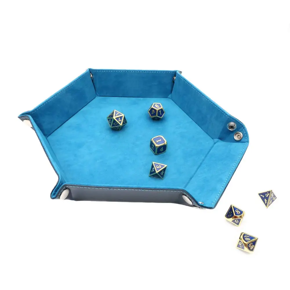 Hexagonal Dice Tray Set Dice Rolling Tray Holder Box For Table Dice Game Double Sided Foldable PU Leather Tray Table Storage Box