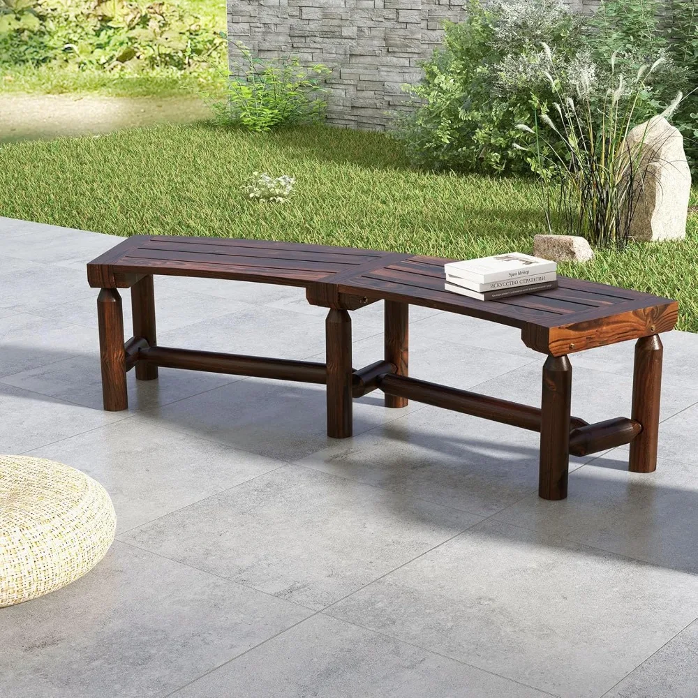 

Patio Curved Bench Set of 2, Carbonized Wood Dining Bench, Spacious & Slatted Seat, 710 LBS Max Load, 2-Person Wood, Customized