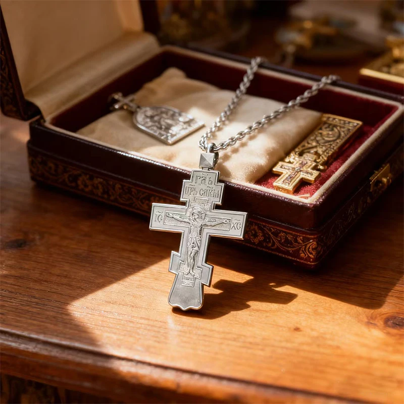 Neues 2026 Klassisches Orthodoxes Kreuz-Anhänger, vergoldet mit graviertem Kruzifix, christliche Andachtskette für den Gottesdienst und den Alltag – Detail 1