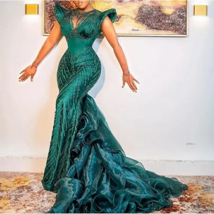 

Green Moroccan Evening Dresses Mermaid Cap Sleeves Organza Appliques Long Luxury Turkey Dubai Saudi Arabia Prom Dress Gown