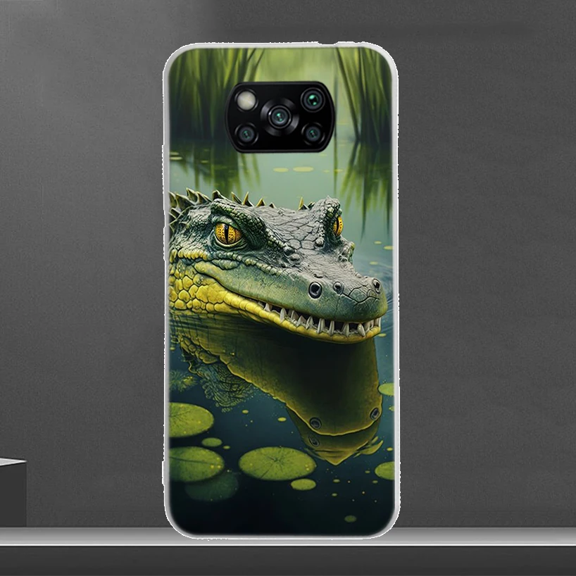 Crocodile Animal Phone Case For Xiaomi Poco X3 Nfc X5 X6 Pro F6 F5 F4 F3 F2 F1 X4 GT M5 M5S M4 M3 Luxury Soft Coque Shell X3 Nfc