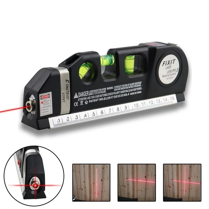 Laser Level Multipurpose Line Laser Leveler Tool Cross Line Lasers With 8FT 2.5M Standard Measure Tape and Metric Rulers