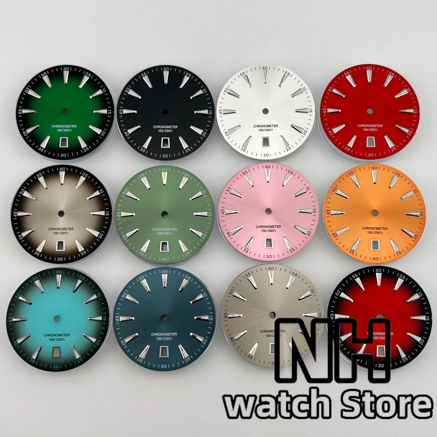 NH 33mm التدرج أشعة الشمس العقيمة ووتش الاتصال الهاتفي نافذة التاريخ مضيئة الأخضر عند الساعة 6 تناسب NH35 6 الساعة تاريخ الحركة
