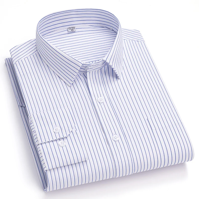

Классическая полосатая мужская официальная рубашка с длинным рукавом, офисная однотонная модная деловая карманная белая социальная рубашка против морщин, 3XL 4XL