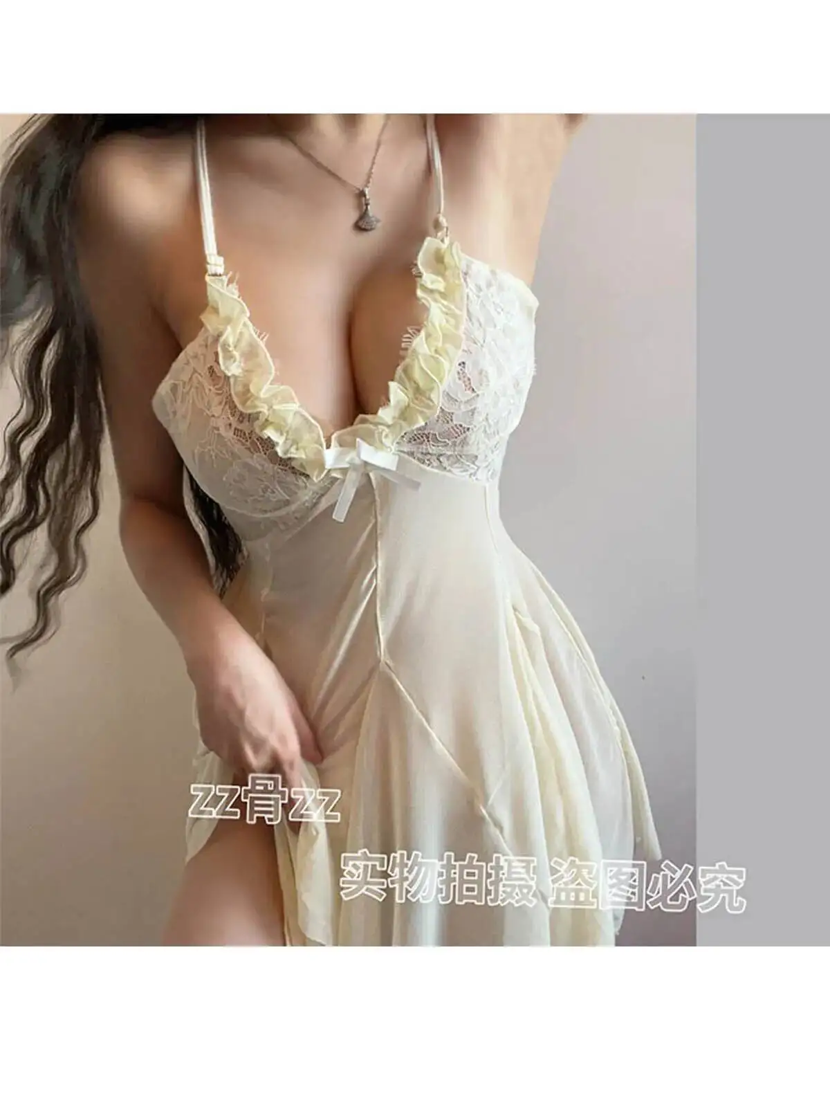 New Sweet Youthful Mesh Transparent Sexy Suspender Dress Elegant Short Lace Sheer V Neck Sweet Women Mini Dress Fairy Dress Y7C3