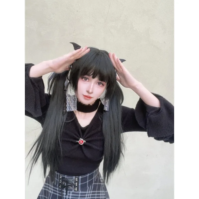 

Japanese Style Original Design Gothic Subculture Long Sleeves Pullover Sweet Girl Versatile Lace Bow Silm Bottom Sweater