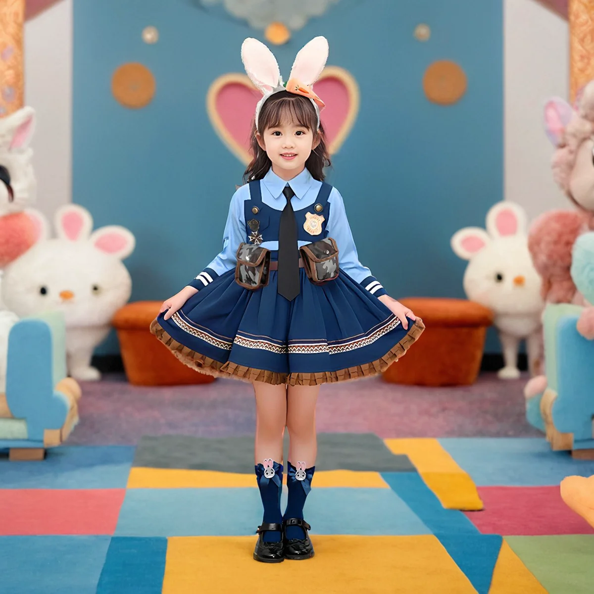 Fsia Infantil de Judi com orme de Polícia, Saia Lolita, Chapéu e Tiara, Traje Cleto para Cosplay de 