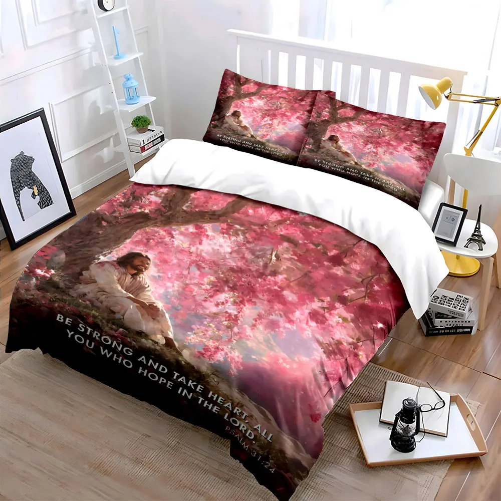 Cherry Blossom Spiritual Art Set Bedding Set with 1 Duvet Cover 2 Pillowcases Single Double King Queen, Gift