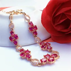 New in Plated 14K Rose Gold Red Flower Gemstone bracelet for women Light Luxury Exquisite charm bangles 585 Purple Gold Jewelry