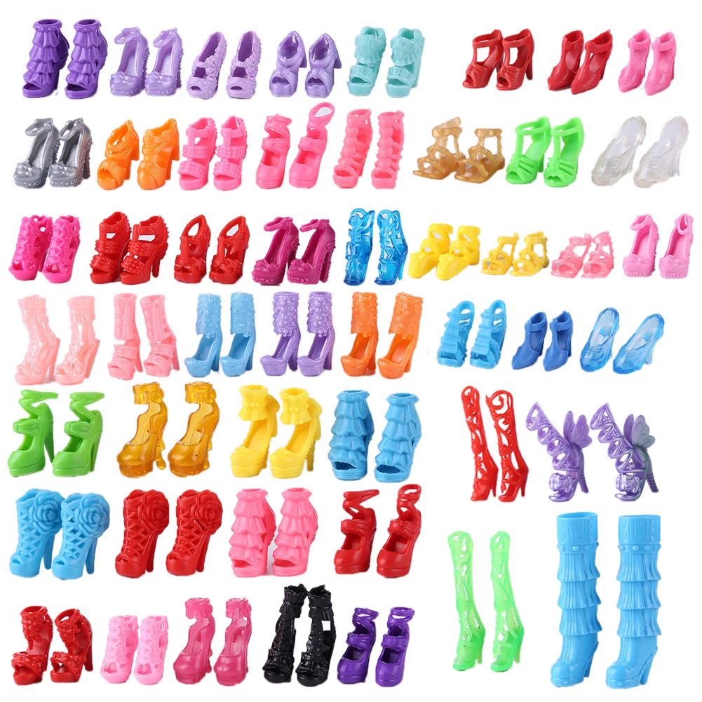 

50pcs Doll Decorative Shoes Mini Plastic Doll High-Heeled Shoes Props Princess Doll Shoes Random Style for Changing Clothes Game