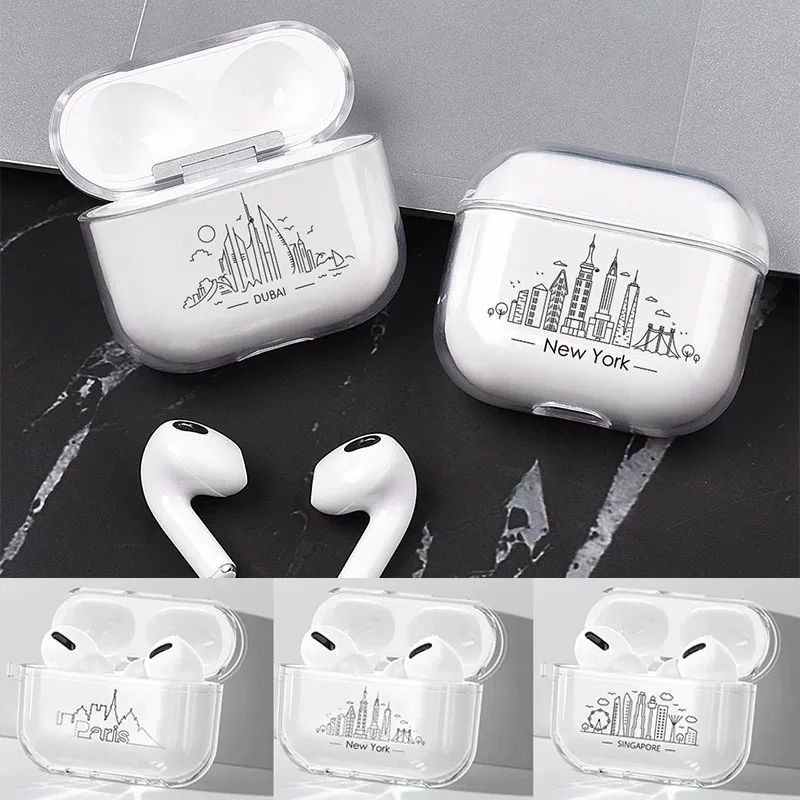 Simple Lines Dubai Paris New York Airpod Cases 3 for 2 1 Pro Pods Gen Air Pods Pro Cover City Case Earphone Box Coque